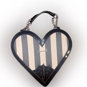 Sourpuss Black and White Striped Heart Purse